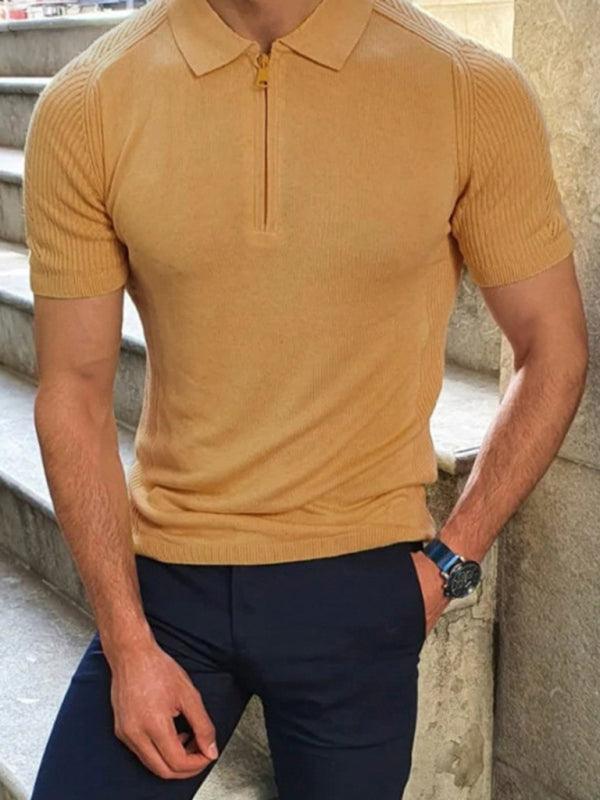 Men's new knitted sweater slim fit polo collar short-sleeved top