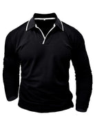 Men's new long-sleeved V-neck lapel contrasting color POLO shirt