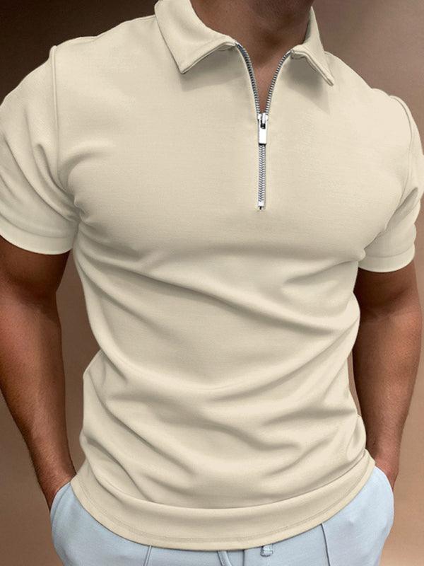 Men's new solid color short sleeve lapel casual fit polo shirt