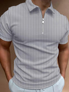 Men's new zipper striped short-sleeved lapel casual polo shirt