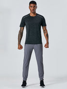 Men's quick-drying elastic casual fitness training zipper trousers