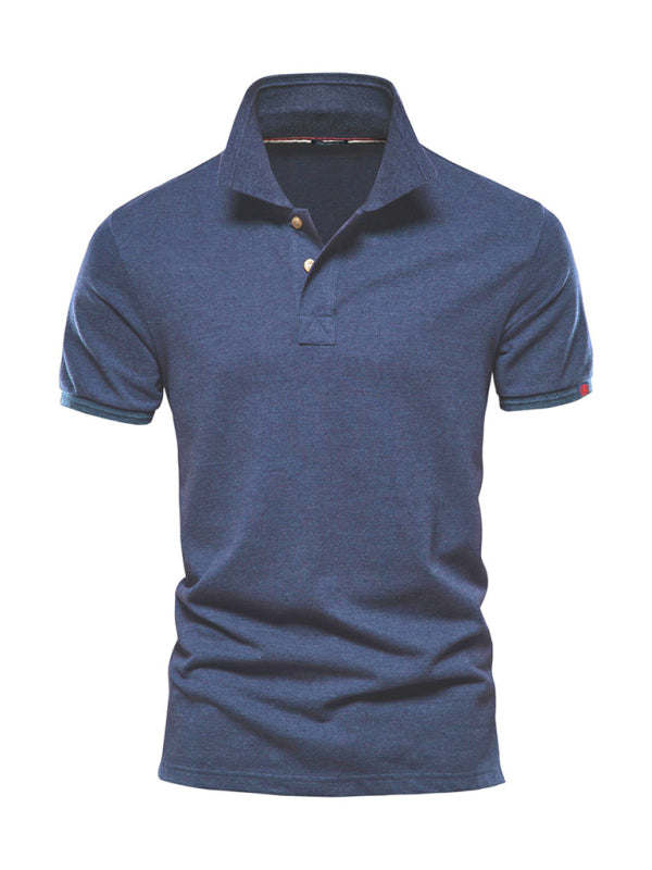 Men's solid color lapel casual short-sleeved POLO shirt