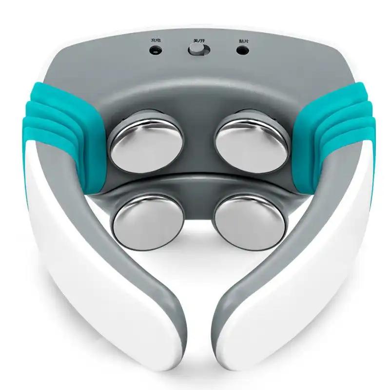 Neck Massager: Electric Pulse Acupuncture Device, White and Blue Specs