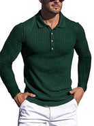 New Men's High Elastic Vertical Strip Long Sleeve POLO Shirt Slim Knit Bottom Shirt Polo Shirt