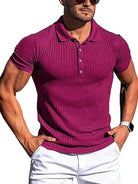 New Men's High Stretch Vertical Stripe Long Sleeve POLO Shirt Slim Fit Short Sleeve Polo Shirt