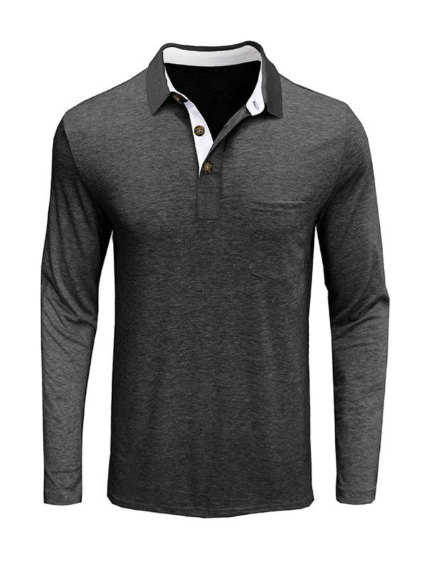 New Men's Long Sleeve Lapel Bottoming POLO Shirt Top