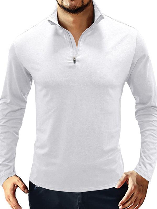 New Men's Long Sleeve Stand Collar Pullover Zip Polo Shirt