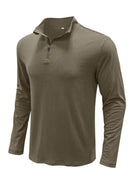 New Men's Long Sleeve Stand Collar Pullover Zip Polo Shirt