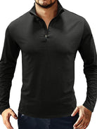 New Men's Long Sleeve Stand Collar Pullover Zip Polo Shirt