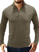 New Men's Long Sleeve Stand Collar Pullover Zip Polo Shirt