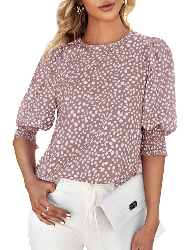 New Short Sleeve Round Neck Loose Printed Chiffon Shirt