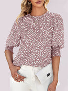 New Short Sleeve Round Neck Loose Printed Chiffon Shirt