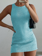 New fashion sexy slim round neck sleeveless woolen dress