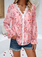 New fashionable women's casual printed long-sleeved V-neck shirt