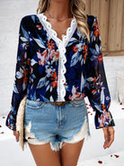 New fashionable women's casual printed long-sleeved V-neck shirt