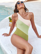 New sexy color block one-shoulder one-piece swimsuit