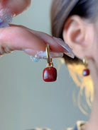 New style red bean mosquito coil disc ear clip without piercing wine red earrings