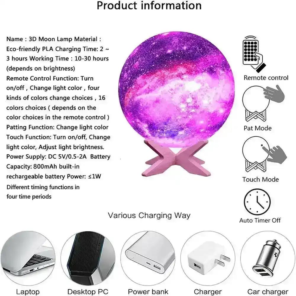 Night Light: 3D Galaxy, LED Night Light Touch Control, color changing, 16 colors.