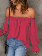 One-neck chiffon shirt solid color pullover sexy off-the-shoulder top