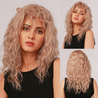 OneNonly Medium Length Curly Wave Ombre Brown Blonde Synthetic Wigs