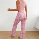 Pajamas: Homeware Vest Color Matching Plaid Trousers Letter Print Top