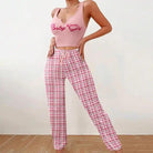 Pajamas: Homeware Vest Color Matching Plaid Trousers Letter Print Top