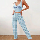 Pajamas: Homeware Vest Color Matching Plaid Trousers Letter Print Top