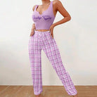 Pajamas: Homeware Vest Color Matching Plaid Trousers Letter Print Top