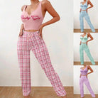 Pajamas: Homeware Vest Color Matching Plaid Trousers Letter Print Top