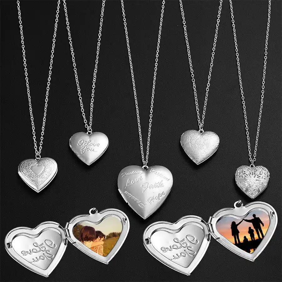 Photo Pendant Heart Necklace Love Carved. Perfect Valentines Day Gift.