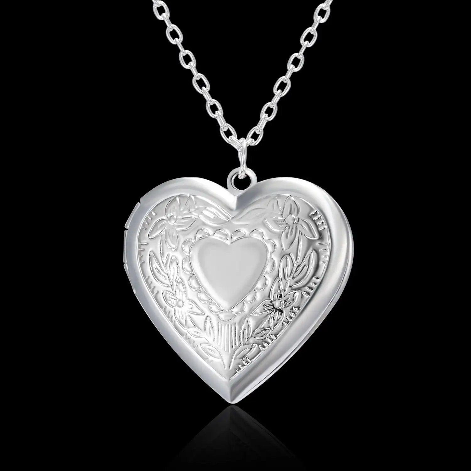 Photo Pendant Heart Necklace Love Carved. Perfect Valentines Day Gift.