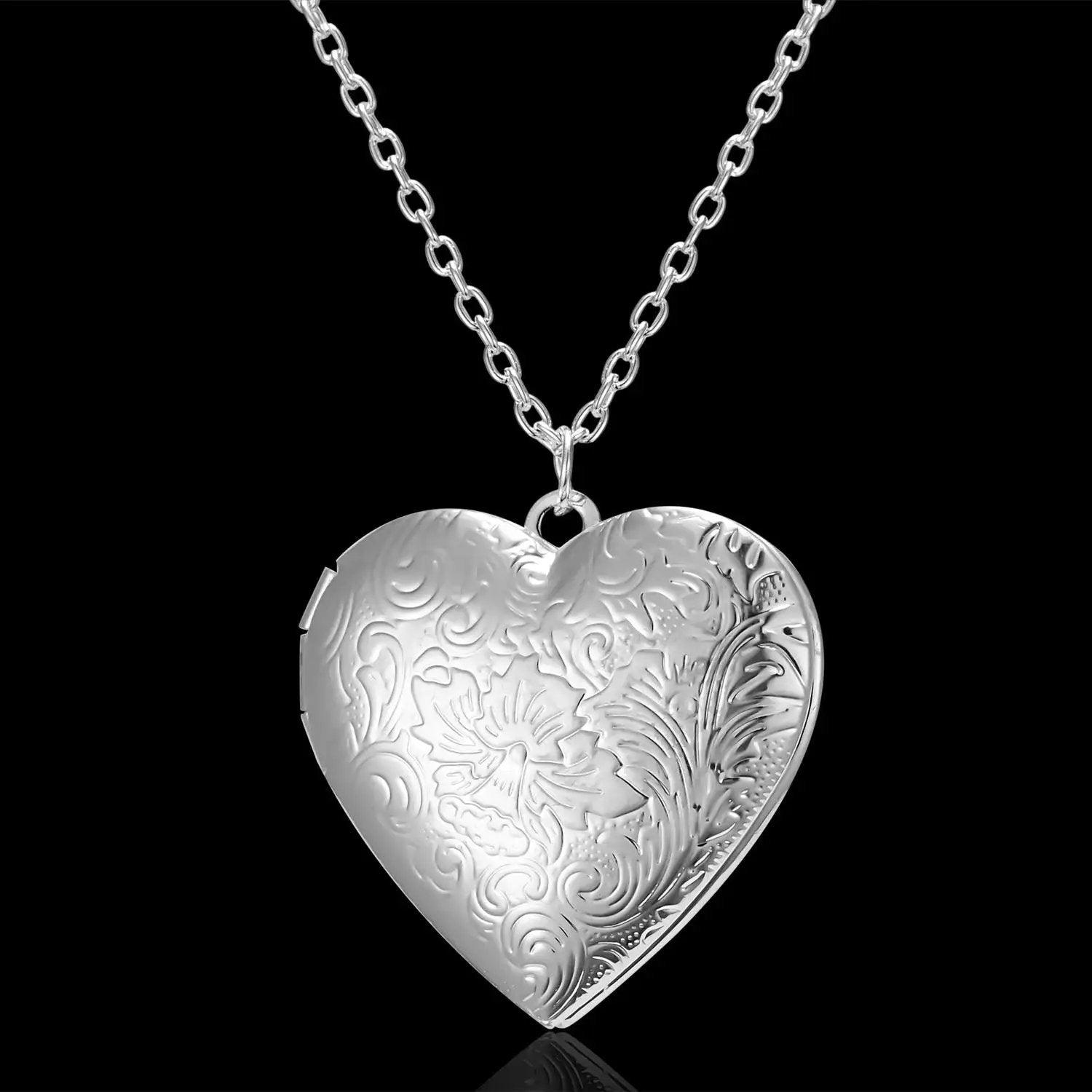 Photo Pendant Heart Necklace Love Carved. Perfect Valentines Day Gift.