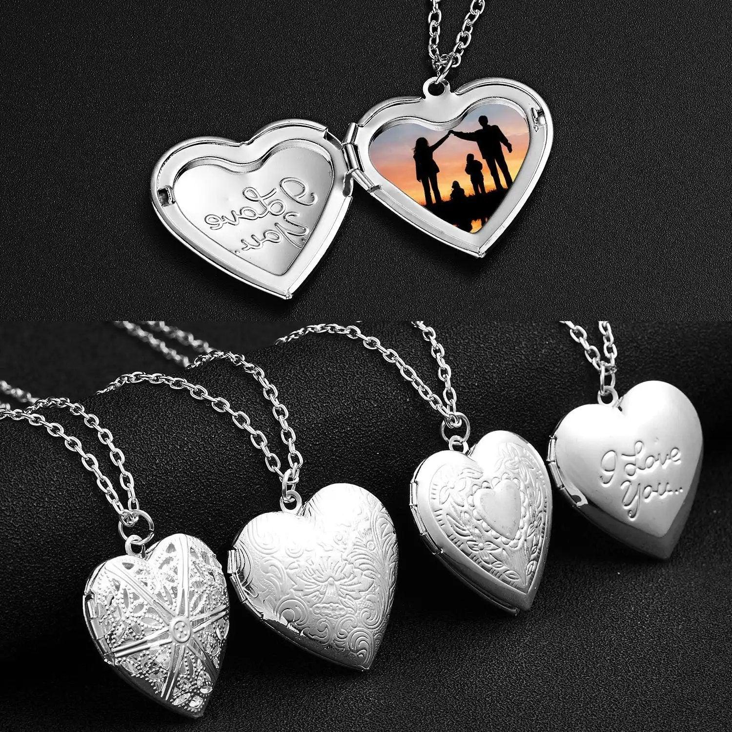 Photo Pendant Heart Necklace Love Carved. Perfect Valentines Day Gift.