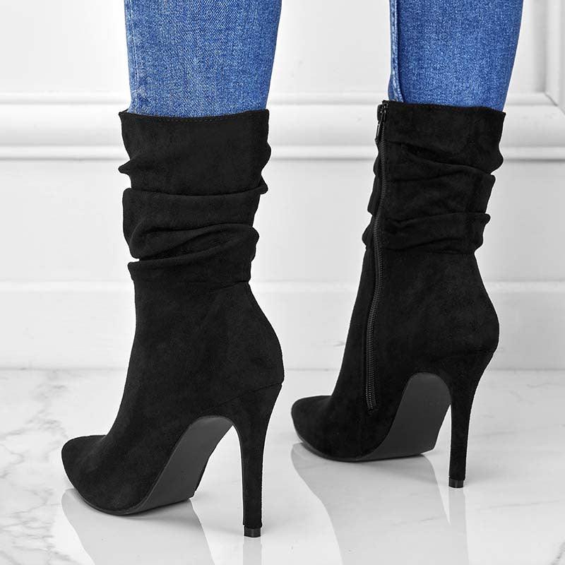 Pointed Toe Stiletto Heel Ankle Boots For Women Side Zipper Shoes