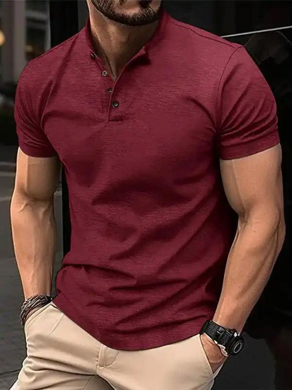 Polo Shirt: New Men's Button Henley Collar Sports Polo Shirt