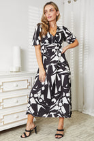 Printed Surplice Balloon Sleeve Dress