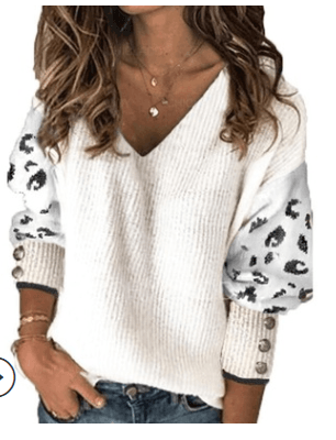 Pure Color Versatile Knitted V-neck Loose Long-sleeved T-shirt