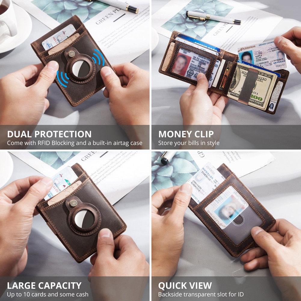 RFID Coin Clip Layer Leather Card Holder For Men