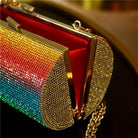 Rainbow Gradient Diamond Luxury Clutch - Women's Party Handbag with Shoulder Chain for Evening and Banquets