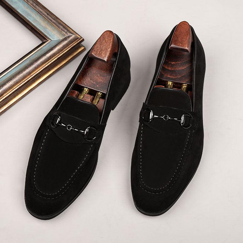 Refined Edge: Pointed Toe Frosted Formal Leather Shoes for Men.