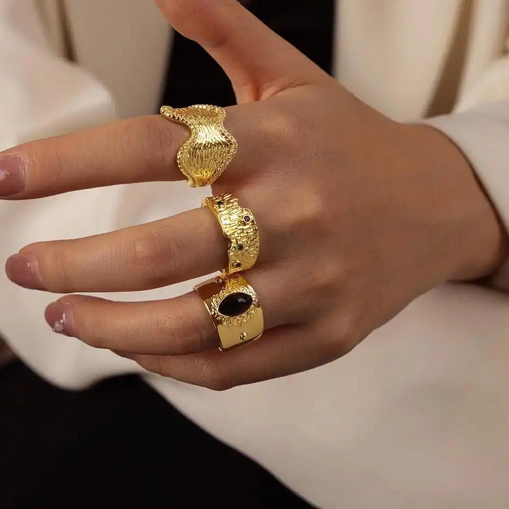 Ring: Elevate your style with our Women's Irregular Geometric Texture Concave Convex Ring, a unique statement piece.