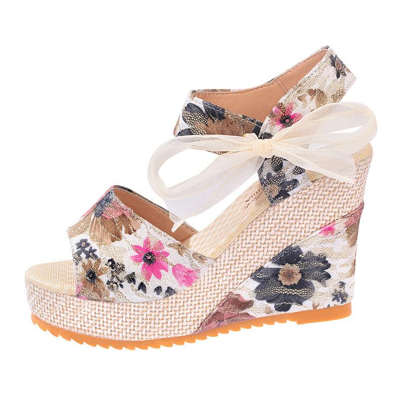 Sandals Women Wedge Heel Lace Lace High Heel Women Shoes