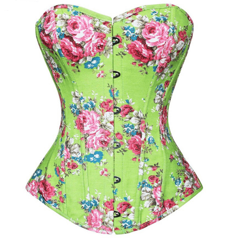 Sapubonva women corsets bustiers tops print floral lingerie vintage suspenders overbust corset zip pattern corset green
