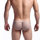 See-through mesh low waist men's briefs offer a provocative yet breathable style.