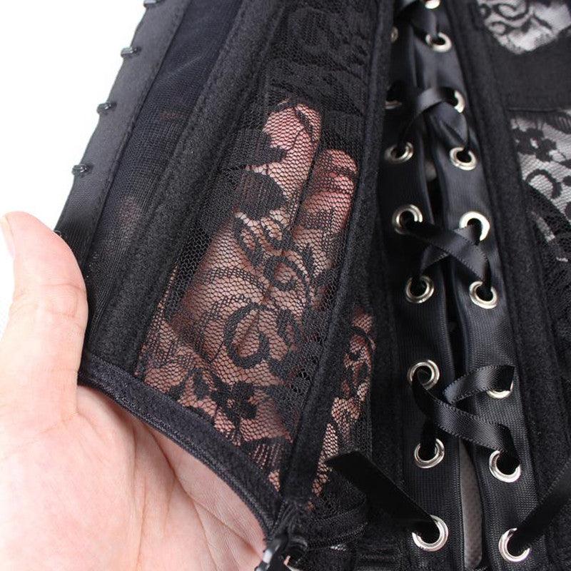 Sexy Corset Lace up Bustier Black Lace corselet steampunk Corset plastic bone corsets and bustiers plus size corset for women