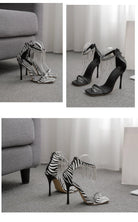 Sexy Fringed Rhinestone Square Toe Stiletto Heel Sandals Women Roman Shoes