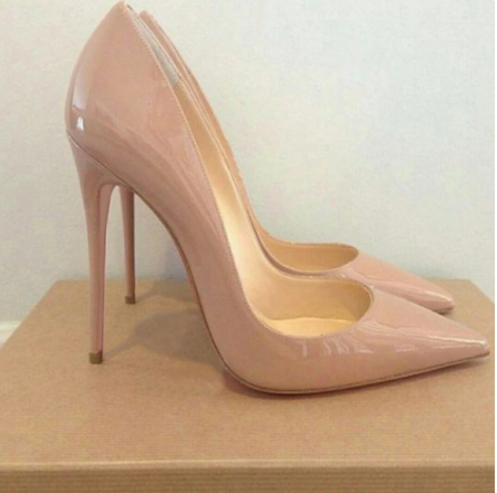 Sexy Pointed Toe Nude Color Patent Leather High Heels Women