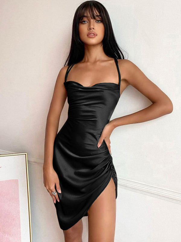 Sexy Tube Top Back Hollow High Waist Strap Temperament Sling Slit Dress