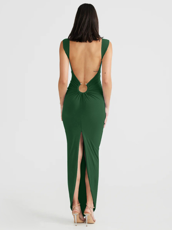 Sexy V-neck backless slit slim dress