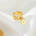 Six-pointed Star Inlaid Zircon Opening Adjustable Stainless Steel Gold-plated Ring